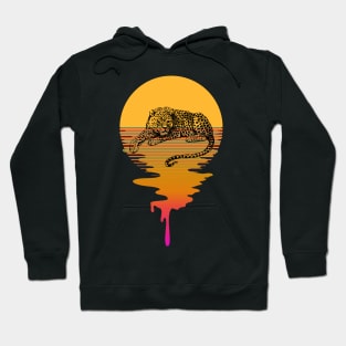 Retro Leopard On A 80's Sun Background Hoodie